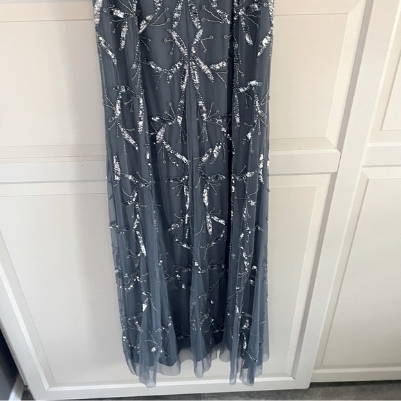 New! Aidan Mattox Blue Embellished Off-the-Shoulder Halter Gown 26753 - Picture 10 of 16